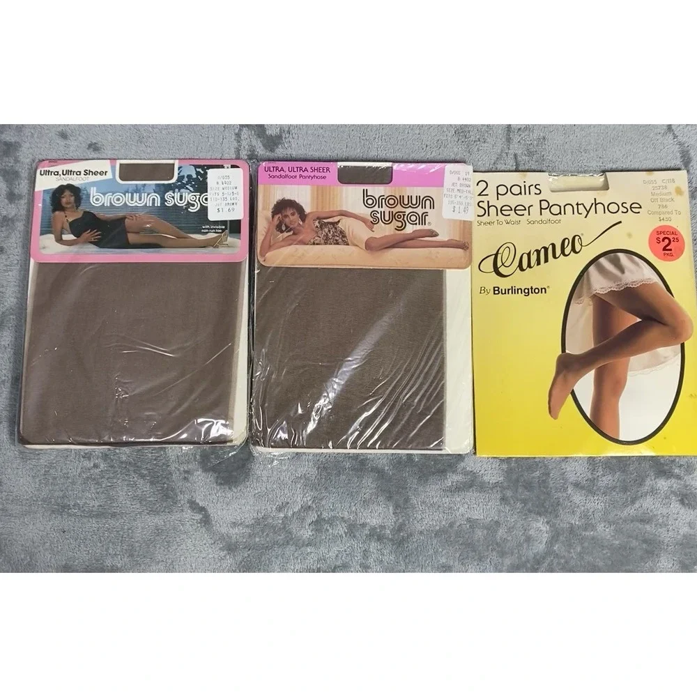 Vintage Pantyhose Womens Medium Brown Sugar Cameo Burlington Ultra Lot of 3‎ NEW